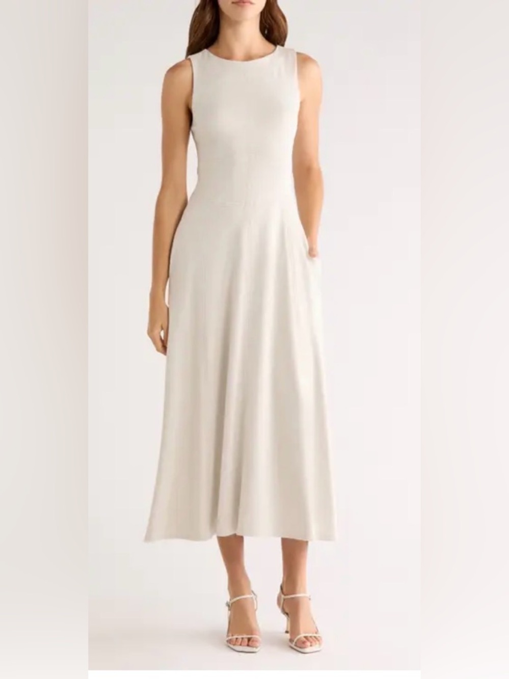 Ann Taylor Sleeveless Cream Midi Dress